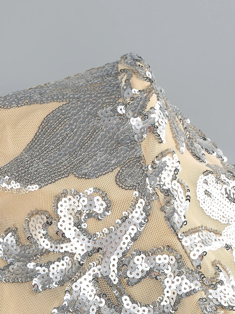 Sexy Deep V Neck Sparkly Diamonds Design Jumpsuit Women Long Sleeve Draped Wide Leg Jumpsuit Elegant Evening Club Costume Runway