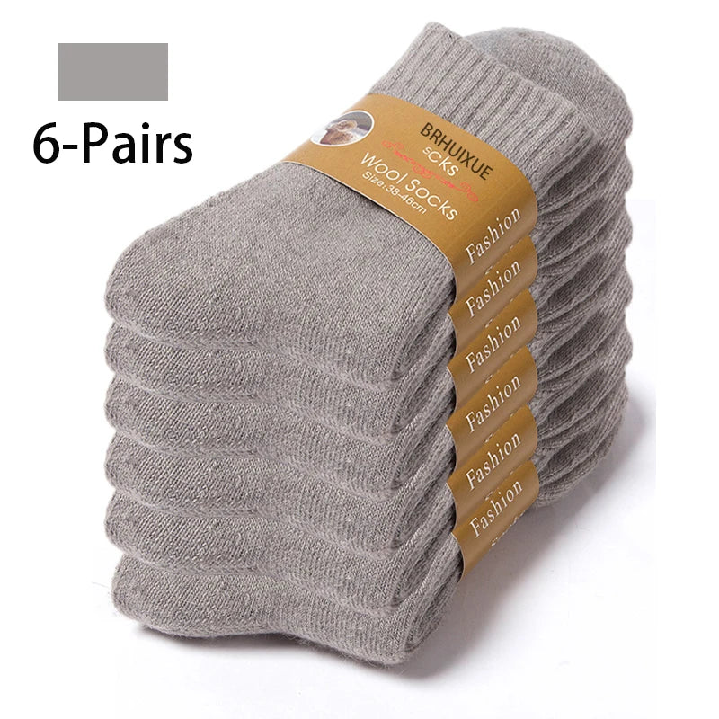 6 Pairs Winter Wool Socks Male Men's Socks Super Thicker Solid Socks Merino Plush Women's Socks Against Cold Snow Terry Socks