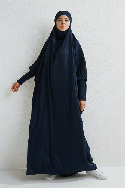 Muslimische Abaya mit Kapuze, Smockärmel, einteiliges Gebetskleid, Damen, Jilbab, islamische Kleidung, Dubai, Saudi-Arabien, schwarze Robe, türkische Bescheidenheit