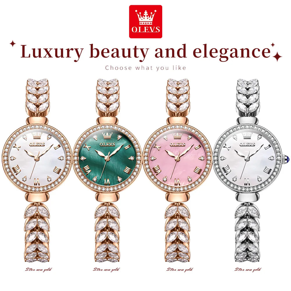 OLEVS 9971 Women's Watches Elegant Fashion Original Wristwatch Waterproof  Fish Bone Strap Luminous Hand Diamond Bezel Reloj.