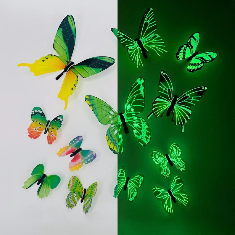 New 12Pcs Fashion 3D Luminous Butterfly Creative Wall Sticker For DIY Wall Stickers Modern Wall Art Home Decorations DIY Gift.