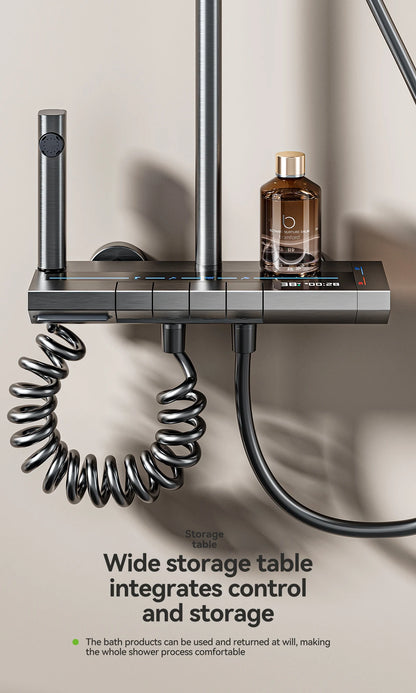 Space Aluminum Shower Set Digital Display Faucet Set , Piano Button With Ambient Light Bathroom Faucets Shower Head