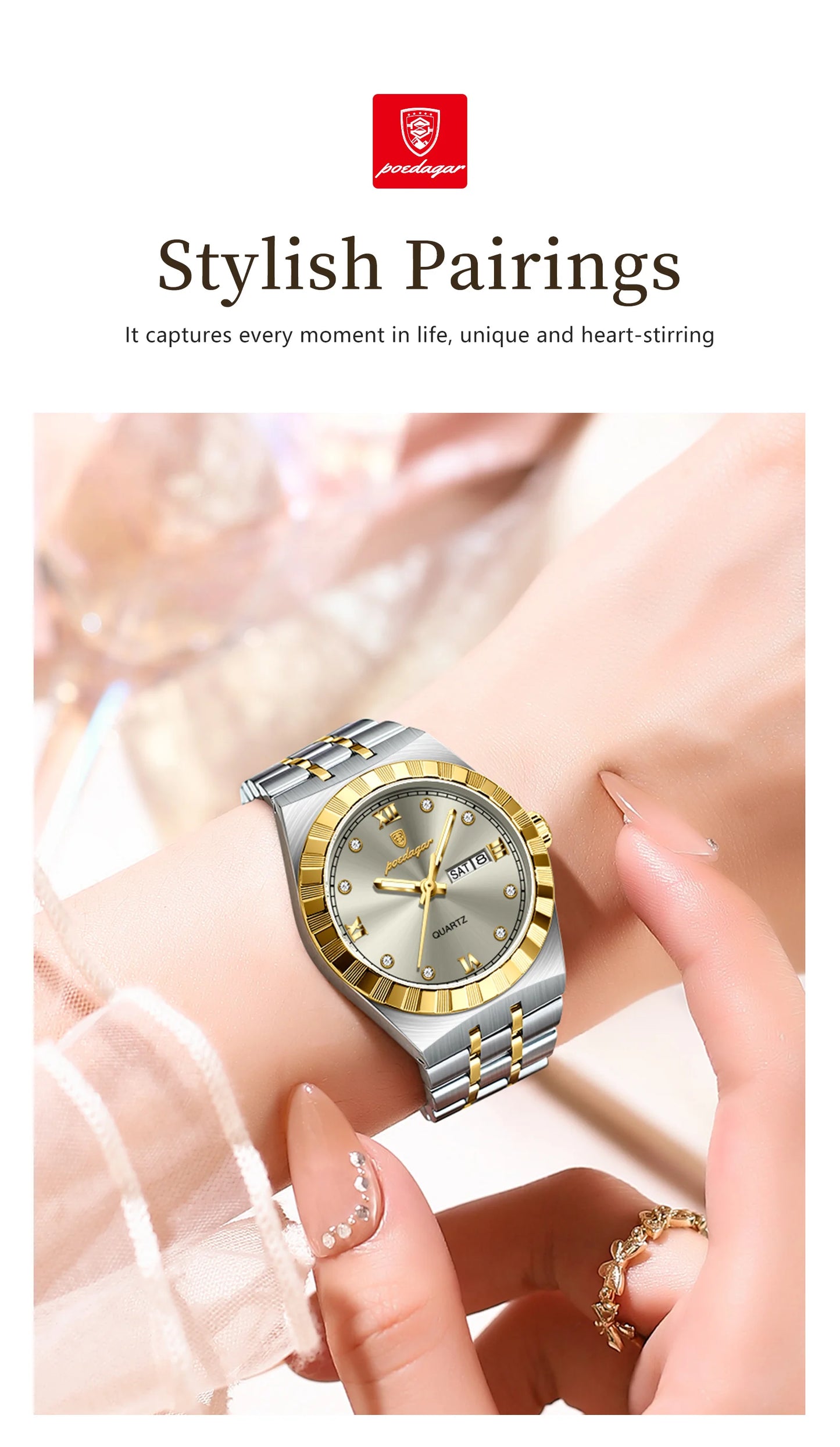 POEDAGAR Luxury Original Ladies Watch Luminous Waterproof Week Date Woman Wristwatch Stainless Steel Women Quartz Watches Female.