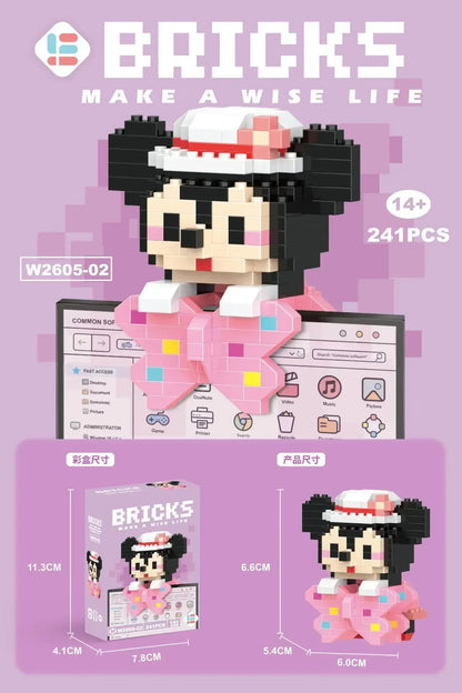 Disney 108 Style Stitch LinaBell Hello Kitty Building Blocks Princess Cartoon Figrues Bricks Children's Assembly Toys Model Gift