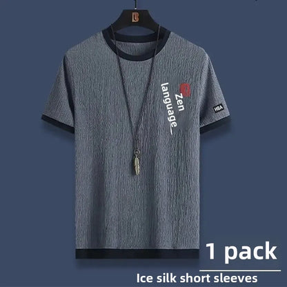 Summer Casual Ice Silk Short Sleeve T-Shirt Shorts Set for Men Fashionable Two-Piece Outfit Lightweight Sportswear Combo