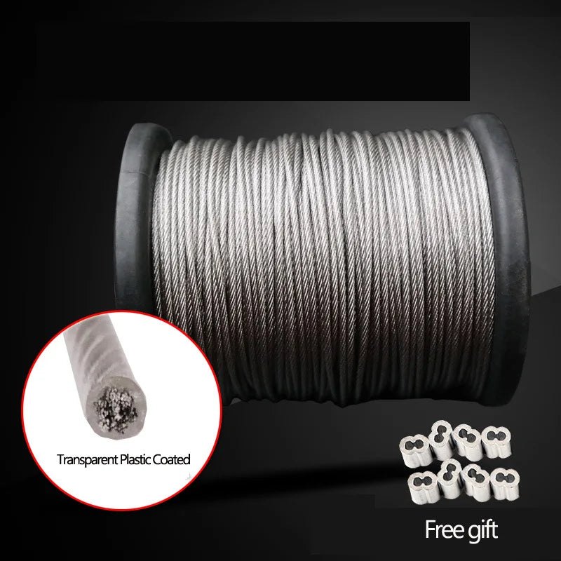 Diameter 0.8mm-8mm Length 2-100m Clothesline,PVC Transparent Plastic Coated No Burr 304 Stainless Steel Wire Rope Cable.