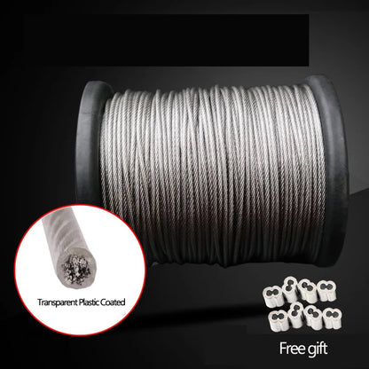 Diameter 0.8mm-8mm Length 2-100m Clothesline,PVC Transparent Plastic Coated No Burr 304 Stainless Steel Wire Rope Cable.