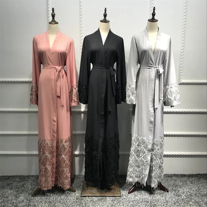 Ramadan Eid Gray Kimono Abaya Damen Dubai Islam Women Muslim Modest Dresses Kebaya Kaftan Robe Musulmane Caftan Marocain Femme.