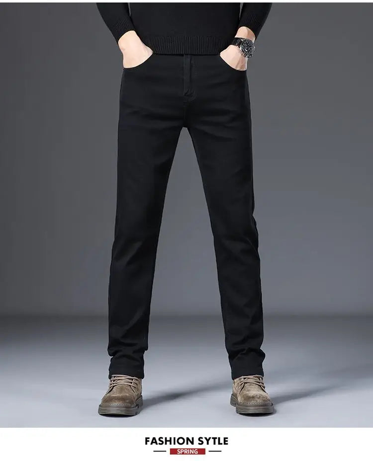 New Style Jeans Black Men's Slim Korean Style Comfortable Straight Leg Elastic Mid Waist Pants Autumn Winter Casual Denim Pants.
