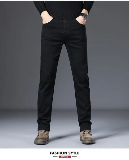 New Style Jeans Black Men's Slim Korean Style Comfortable Straight Leg Elastic Mid Waist Pants Autumn Winter Casual Denim Pants.