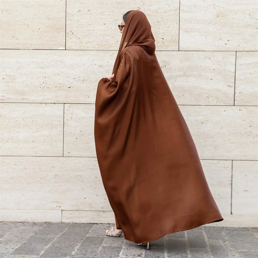 Ramadan Dubai Pink Satin Modest Open Butterfly Batwing Kimono Abaya Cardigan Islam Muslim Dress For Women Kebaya Robe Musulmane