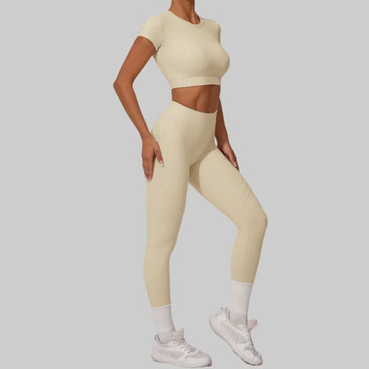 Seamless Yoga Sets Sports Fitness High Waist Hip Lift Tight Breathable Tracksuit Workout Clothing Gym Leggings Suit for Women.