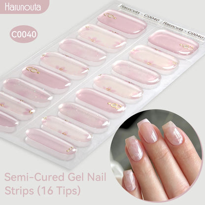 Harunouta Gradient Semi Cured Gel Nail Sticker Long-Lasting UV Nail Sticker UV/LED Extension Gel Nail Foil Gel Polish Full Cover