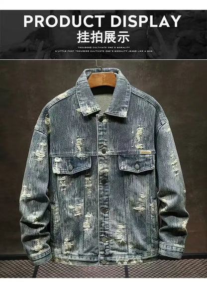 Spring Autumn New American Denim Coats Set Classic  retro Cowboy Jeans Trendy Two-Piece Sets Versatile Outerwear Casual Jacket.