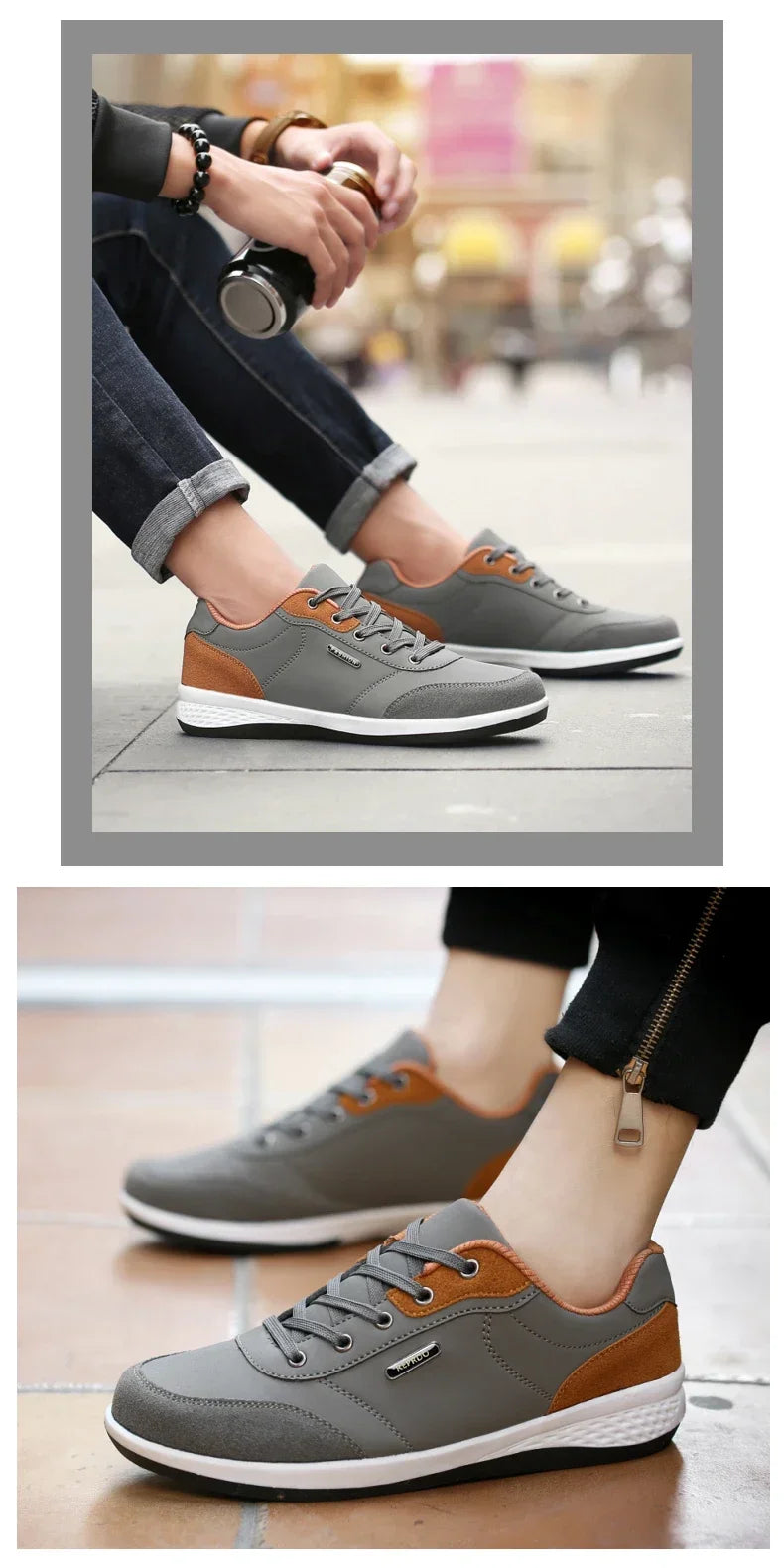 YRZL Men Shoes Spring Autumn Waterproof Walking Sneakers Leisure Male Leather Sports Shoes Non-Slip Footwear Tennis for Men.