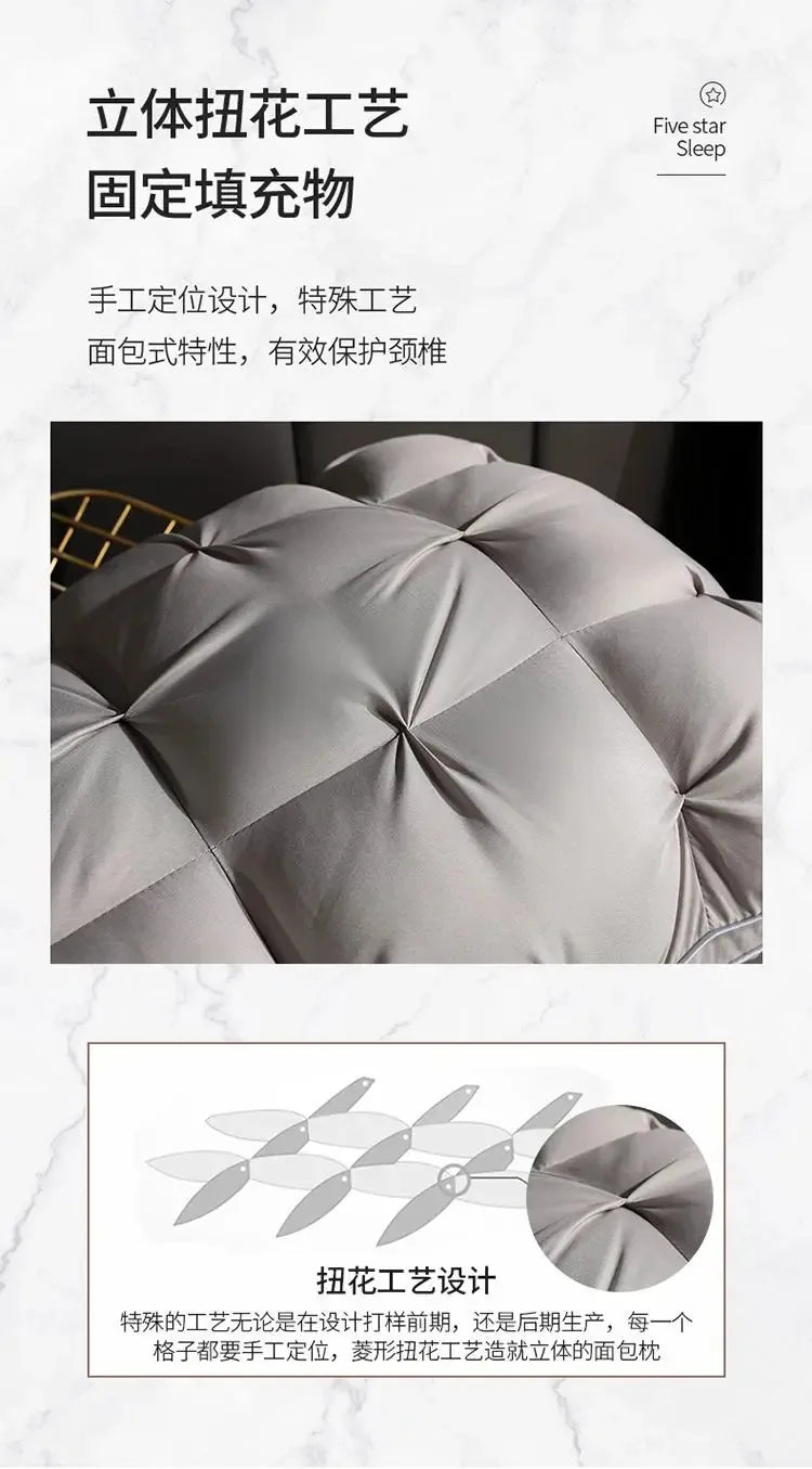 New Hilton Twisted Flower Bread Pillow Feather Velvet Neck Protection Hotel Pillow Core Single Person Not Easy to Collapse.