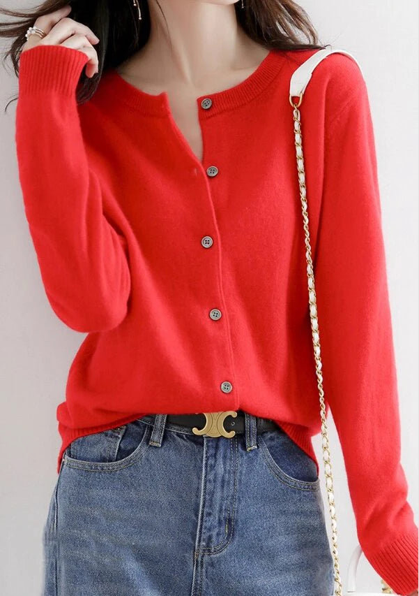 Women Knitted Cardigans Autumn Winter 2025 Round Neck Casual Long Sleeve Tops Solid Basic Soft Sweaters Female.