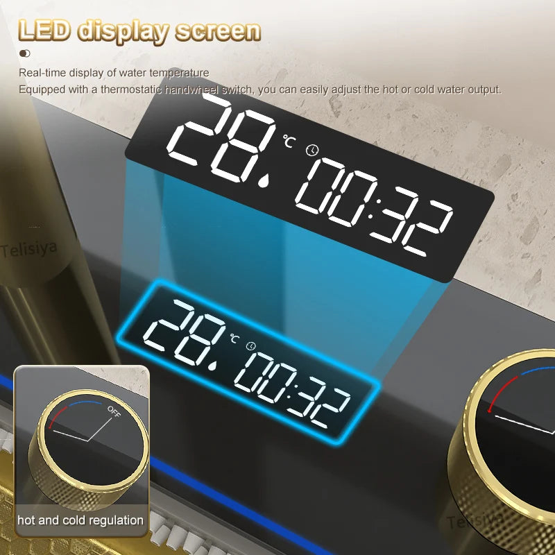 Goldenes Wasserfall-Küchenspüle, Edelstahlspüle, geprägte Digitalanzeige, Einzelschlitz-Waschbecken für die Wohnung, goldenes Waschbecken