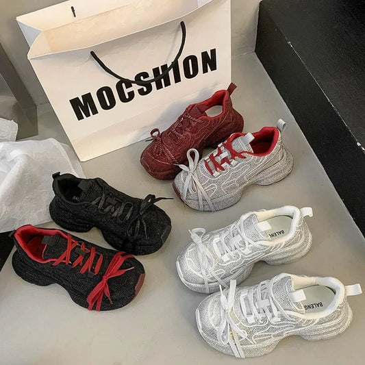 Top Quality Sneakers Women Skate Shoes Rhinestone Women Loafers Platform Fashion Shiny Women's Casual Shoes Crystal Sneaker.