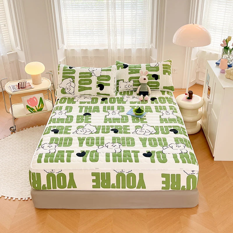Quilted Mattress Cover For Kids Single/Double Size Rabbit Printing cubre colchón 200X220cm Anti-Mite 매트리스커버 Queen/King Size 매트리스