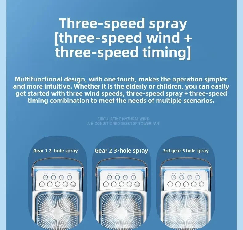 Portable Mini Fan 3 in 1 Cooler Home House LED USB Desk Bedroom Indoor Air Conditioner Humidifier Fans Summer Cool Living Room.