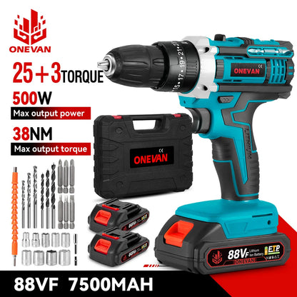 ONEVAN Elektrischer Schlagbohrschrauber, 25 + 3 Drehmoment, multifunktional, 2 Gänge, Akku-Bohrhammer, Elektrowerkzeug für Makita 18 V Akku-Stift