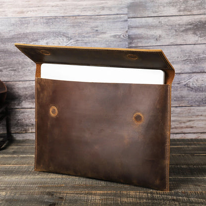 Genuine Leather Laptop Case For Macbook Air 13 M1 M2 M3 M4 Macbook Pro 14 15 16 Sleeve Cover Men Notebook Computer Carrying Bag.