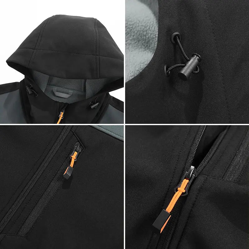 Jacket Coat Winter Soft Case Male Outdoor Sports Hooded Coat Multi-pocket Inside Fleece Casual Waterproof Windproof Sport Jacket.