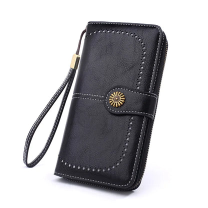 Fashionable new hollow out coin purse for women's oily leather phone bag, long zipper handbag,coin bag Triple fold ladies wallet