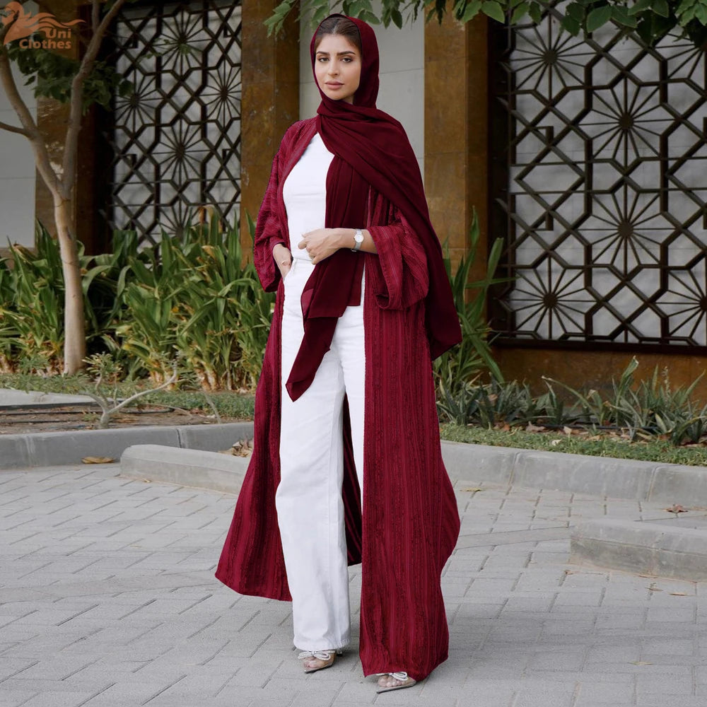 Uni Fashion Muslim Kimono Abaya Solid Striped Retro Ethnic Cardigan Robe Dubai Middle Eastern Saudi Arabia Eid Clothes 2025.
