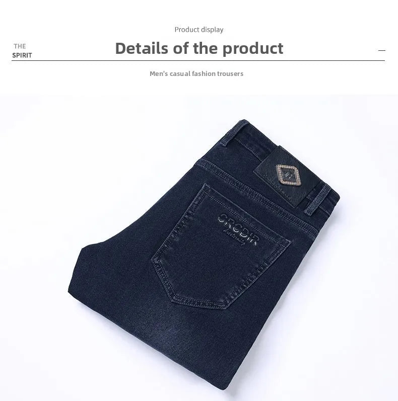 Autumn New Men's Business Jeans High Elasticity Straight Denim Trousers Men's Pants Work Clothes Haze Blue Black Gray Brand.