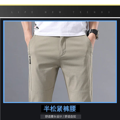 2025 Men's Casual Pants Slim Fit Stretch Classic Chino Trouser Male Stretch Elastic Korean Summer Dress Ice Light Thin Business.