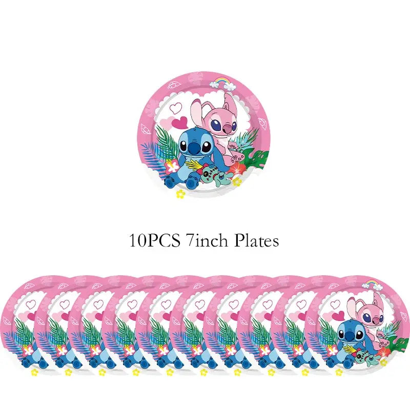 Disney Lilo Stitch Geburtstag Party Dekoration Kinder Stitch Thema Geschirr Set Engel Luftballons Happy Banner Zubehör für Mädchen zugunsten