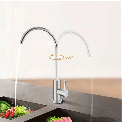 304 Stainless Steel Water Faucet Direct Drinking Pure Water Dispenser Rotatable Sit-stand 4 Points Single Cold Kitchen Faucet
