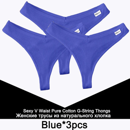 FINETOO 3PCS/Set G-string Panties Cotton Women's Underwear Sexy Panty Female Underpants Thong Solid Color Lingerie T-Back Design