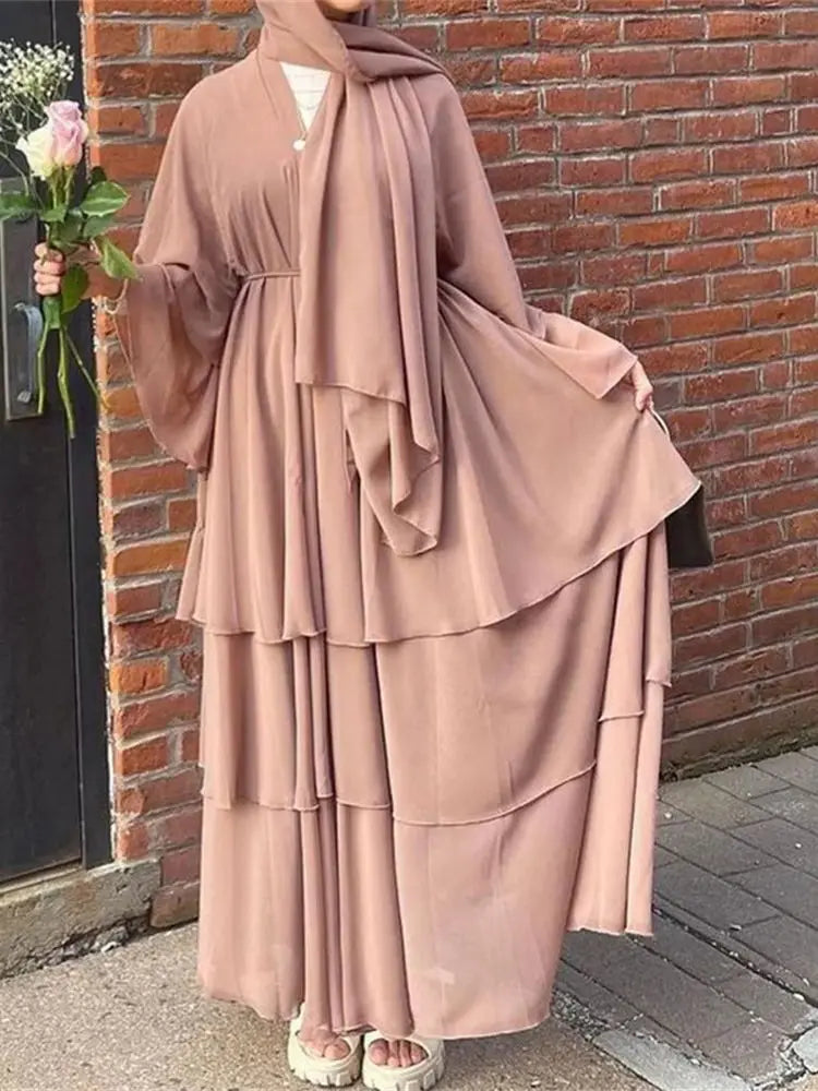 Summer Modest Kaftan Hijab Dresses For Women Kids Open Chiffon Khimar Kimono Abaya Dubai Luxury Muslim Sets Islam Kebaya Damen