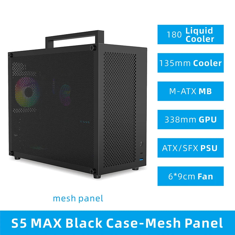 METALFISH S5 MAX Computer Case Gaming PC Chassis Support MATX/ITX 24.5*24.5cm SFX/ATX PSU 135 Mid Tower /180 WaterCooling Cooler