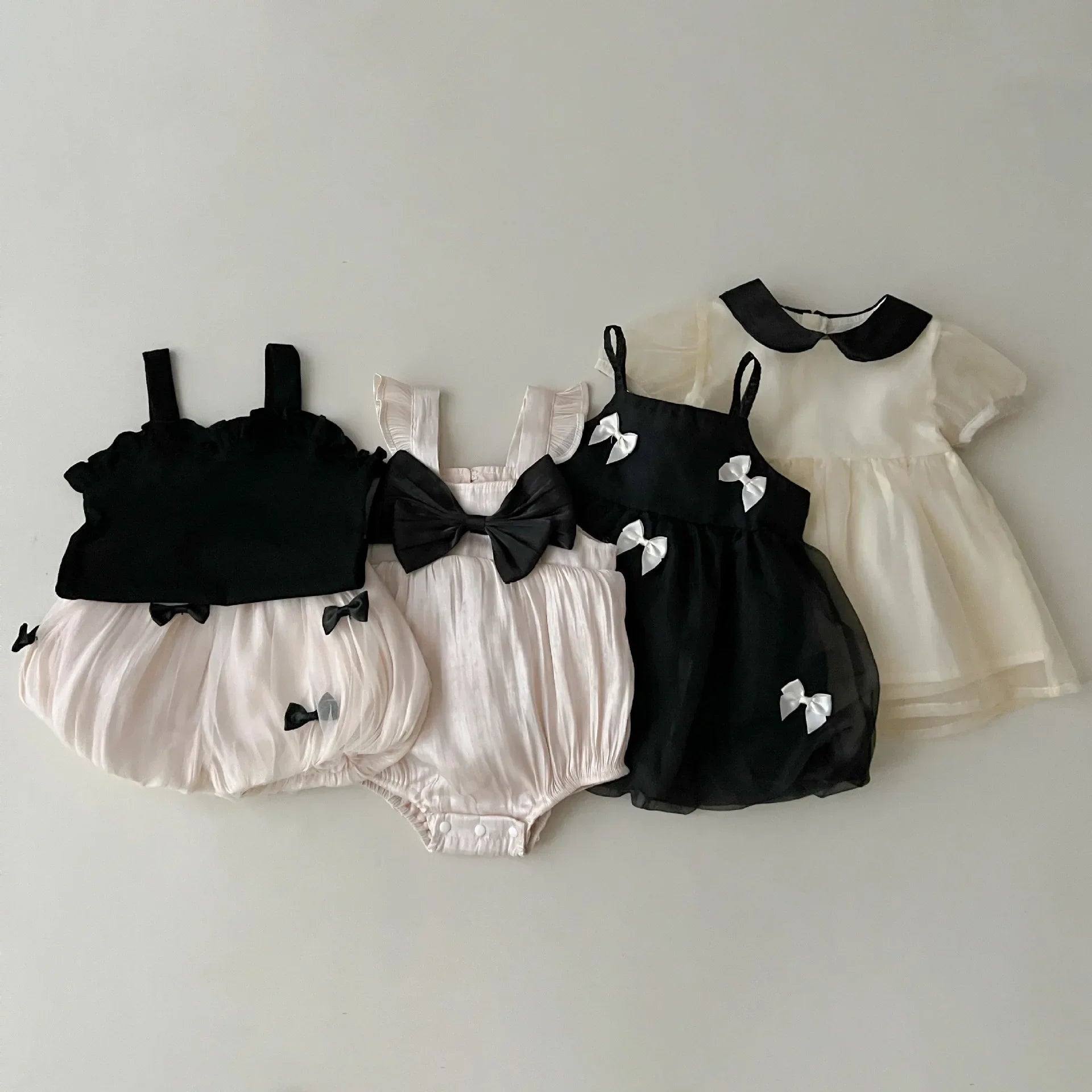 Neu im Sommer Neugeborene Baby Prinzessin süße Kleidung Sling Kleider Schleife Shorts solide Weste Body Kurzarm Kleid Kinder.