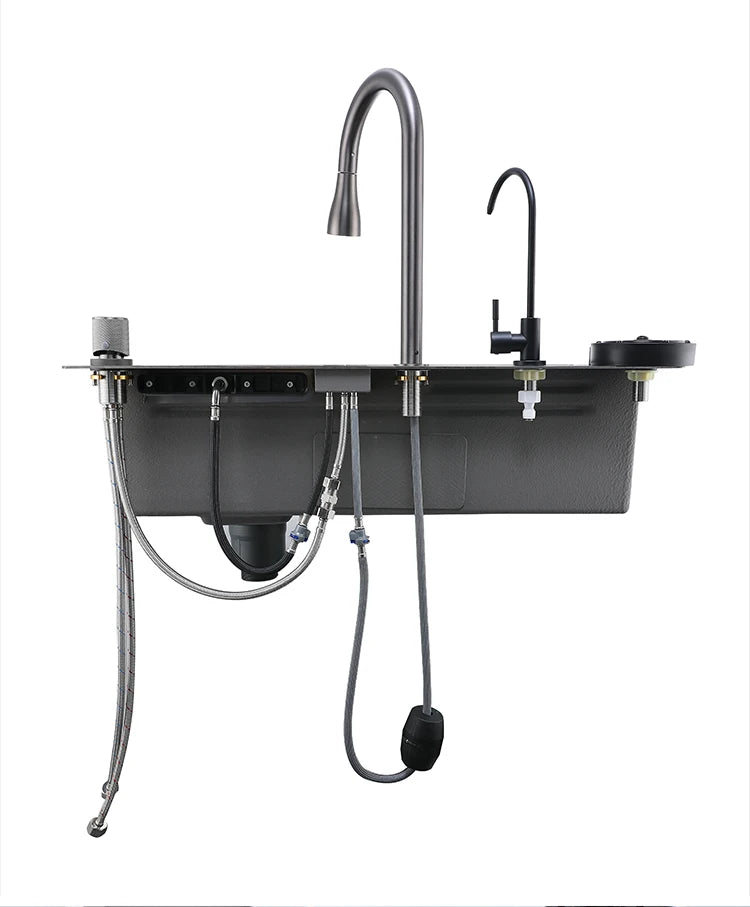 Küchenspüle aus Edelstahl mit Wasserfall, großer Einzelschlitz, multifunktionale Geschirrspülbecken, Unterbaubecken