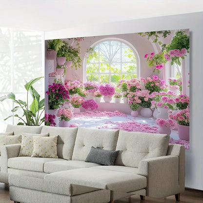 3D Effect Floral Wall Tapestry-pink Flower and Plant Design Multifunctional Room Living Room Decorative Tapestry.
