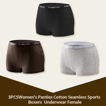 3Pcs Women's Panties Cotton Seamless Sports Boxers Underwear Female Solid Color Briefs Lingerie Intimate Underpant Finetoo S-XXL
