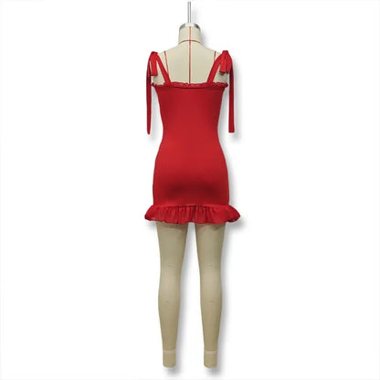 Sommer 2025, modisches reines Farbdesign, sexy Slim-Fit, Empire-Taillengurt-Kleid, Minirock, ein Schulterkleid für Frauen.