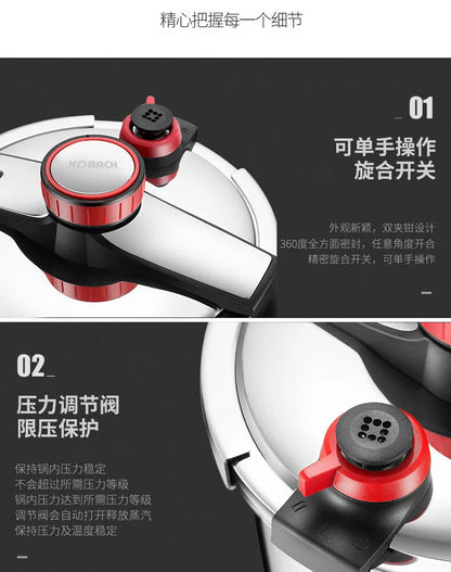 304 Stainless Steel Pressure Cooker Large Capacity Thickened Anti Explosion Induction Cooker 100Kpa Dual Adjustment.