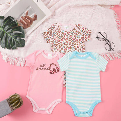 3PCS Sommer Jungen und Mädchen Nette Muster Hoodie Set Kurzarm Dreieck Overall Neugeborenen Baumwolle Bequeme Overall Pyjamas.