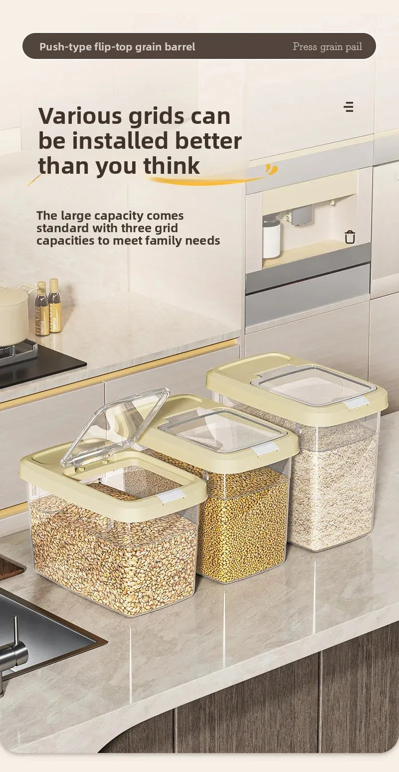 Food Grade Press to Open Seal Moisture Proof Insect Resistant Large Capacity Grain Storage Box Home Use Rice Tub for Grains.