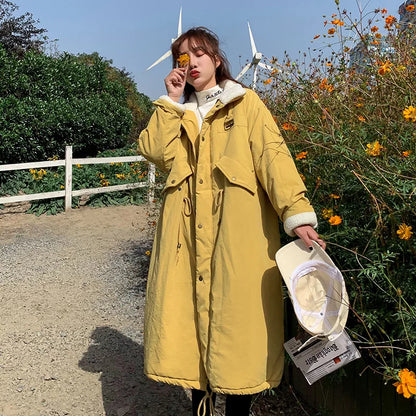 Daunen-Baumwoll-Parkas-Jacke für Damen, mittellang, über dem Knie, 2025, neue koreanische lockere Mode, Winter, gepolstert, weiblich, verdickt