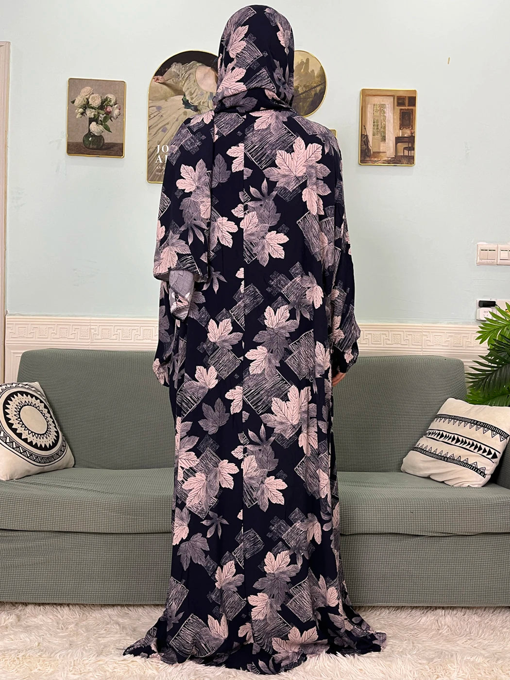 Muslim Cotton Abayas For Women Traditional Floral Ramadan Prayer Garment African Caftan Marocain Femme Robe Connected Headscarf