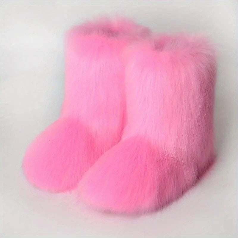 Y2K Fluffy Mid-calf Boots Winter Women Fashion Snow Boots Warm Cotton Shoes.