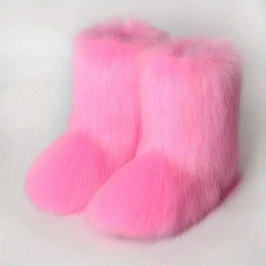 Y2K Fluffy Mid-calf Boots Winter Women Fashion Snow Boots Warm Cotton Shoes.