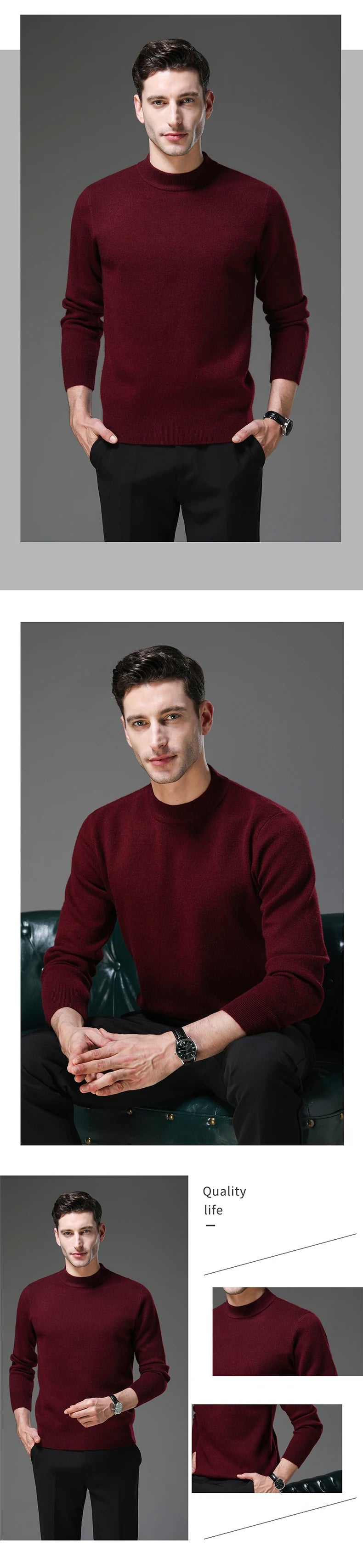 High End Anti-pilling Thick New Fashion Brand Casual Knit Pullover Sweater Half Turtleneck Mens Jumper Designer Clothing